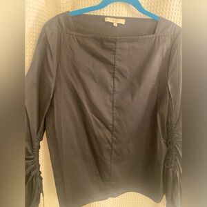 Tibi black cotton poplin drawstring sleeve top size 8